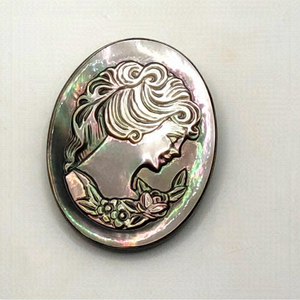 Vtg Sterling Abalone Carved Shell Cameo Brooch 1.6”